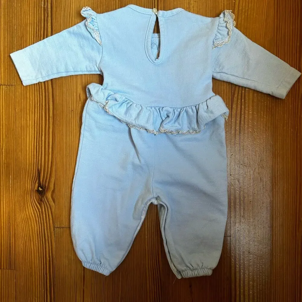 Healthtex light blue vintage sweater princess ruffle‎ sleeper SIZE 6M